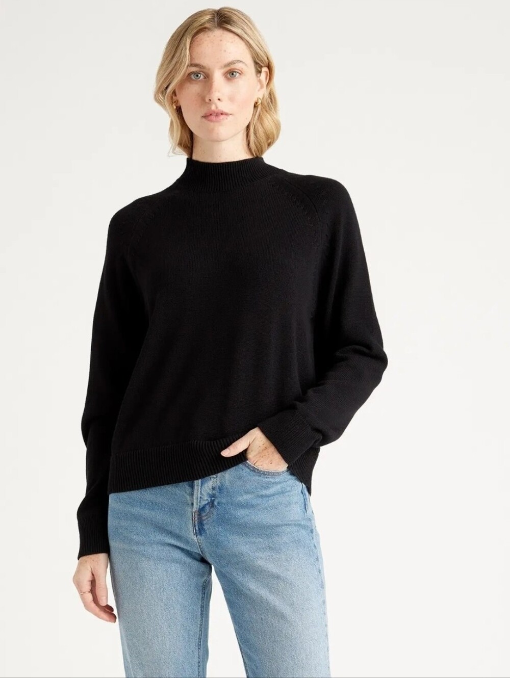 Quince NEW Organic Cotton Mock Neck XL Sweater Oversized Pullover Black Minimal